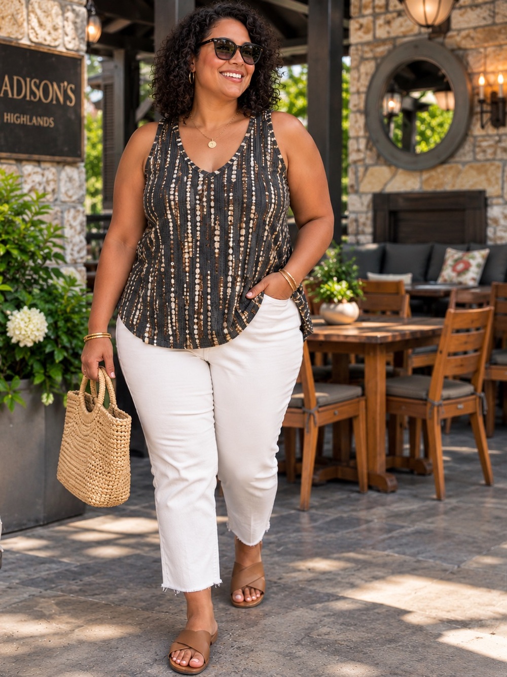 Torrid Womens Plus 4X 26 4 Brown Abstract Waffle Knit V-Neck Tank Top Sleeveless